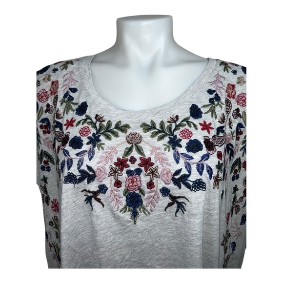 Lucky Brand Cotton Gray Floral Embroidered Women's Top - Gray Size 3X - Picture 4 of 10